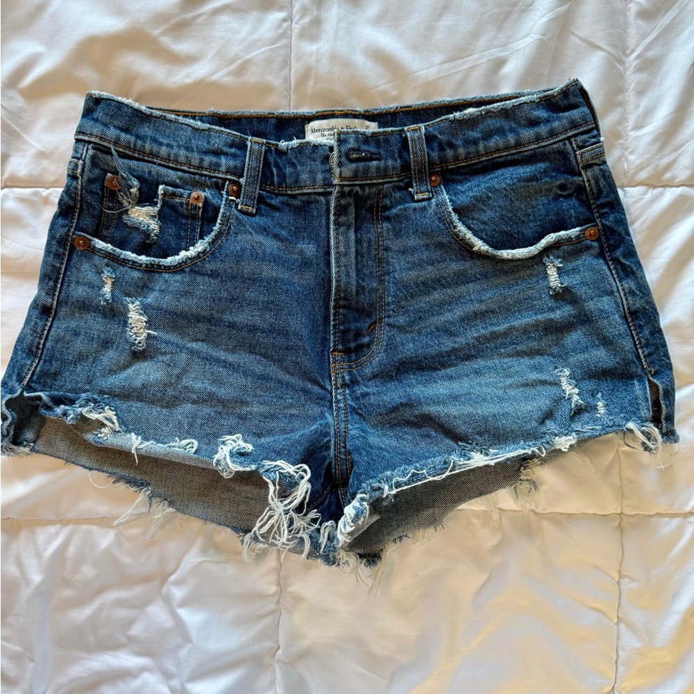 Abercrombie & Fitch Dark Blue Ripped Jean Shorts